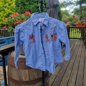 Vintage East Bay Gear Blue Denim Girl Shirt Size 8